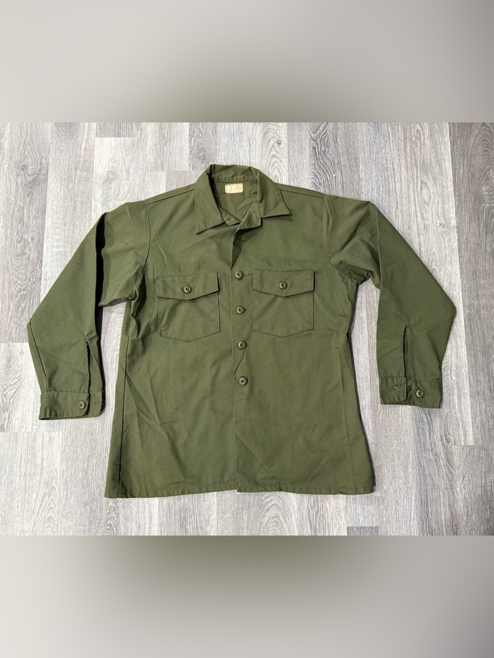Vintage US Military OG-507 Dura Press Utility Button-Front Long Sleeve Shirt